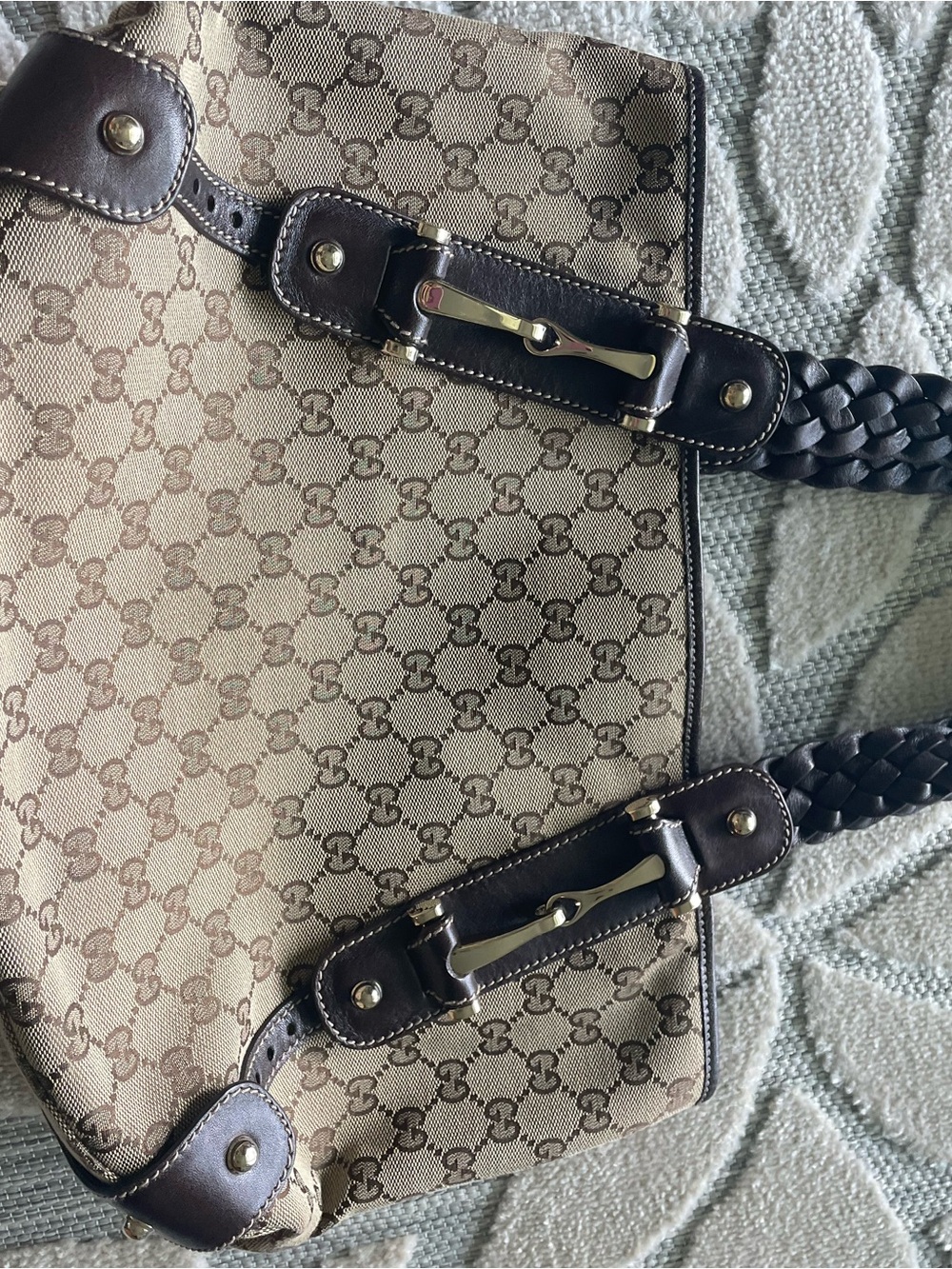 Gucci Brown GG Canvas Shoulder Bag with Braided Dark Brown Handles. Authentic. - Picture 4 of 11